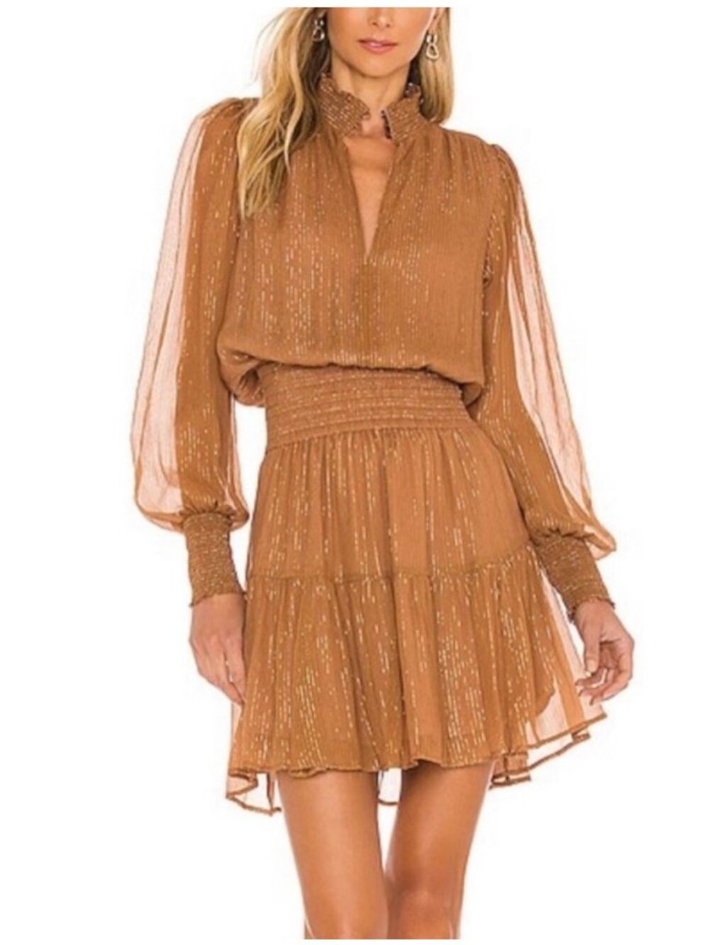A.L.C. Silvie Metallic Mini Dress in Butterscotch